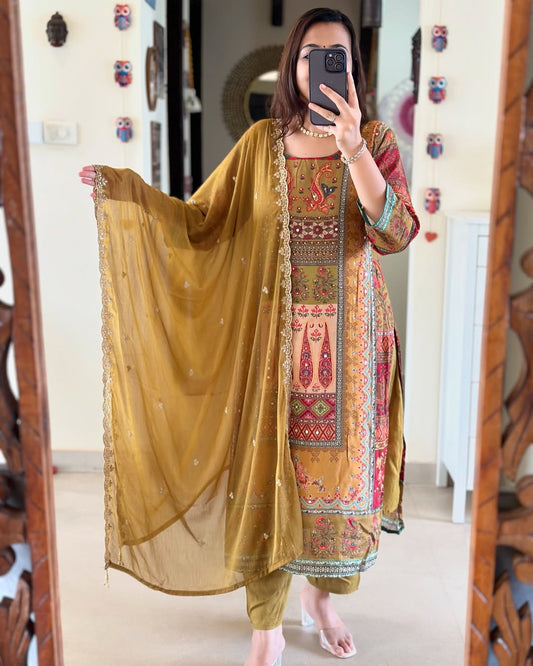 Pure Muslin Digital Print kurta Set with Dupatta