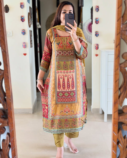 Pure Muslin Digital Print kurta Set with Dupatta
