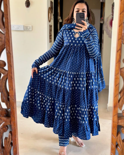 Sky Blue Cotton Kurta Pant With Dupatta