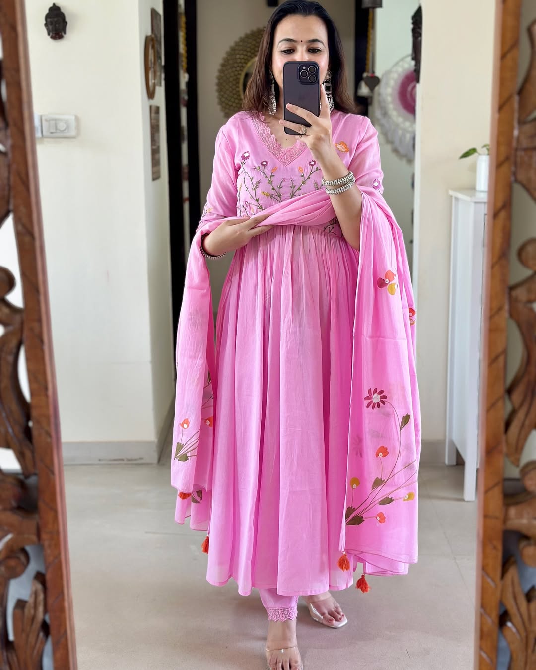 Pink Pure Cotton Kurta and Pants With Dupatta | For Women