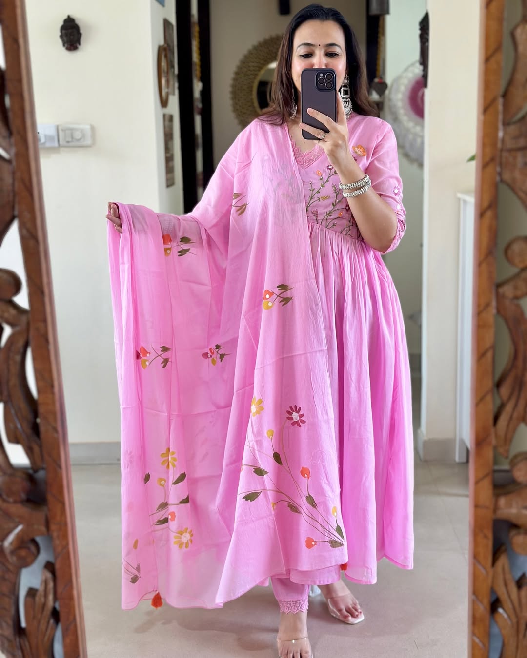 Pink Pure Cotton Kurta and Pants With Dupatta | For Women
