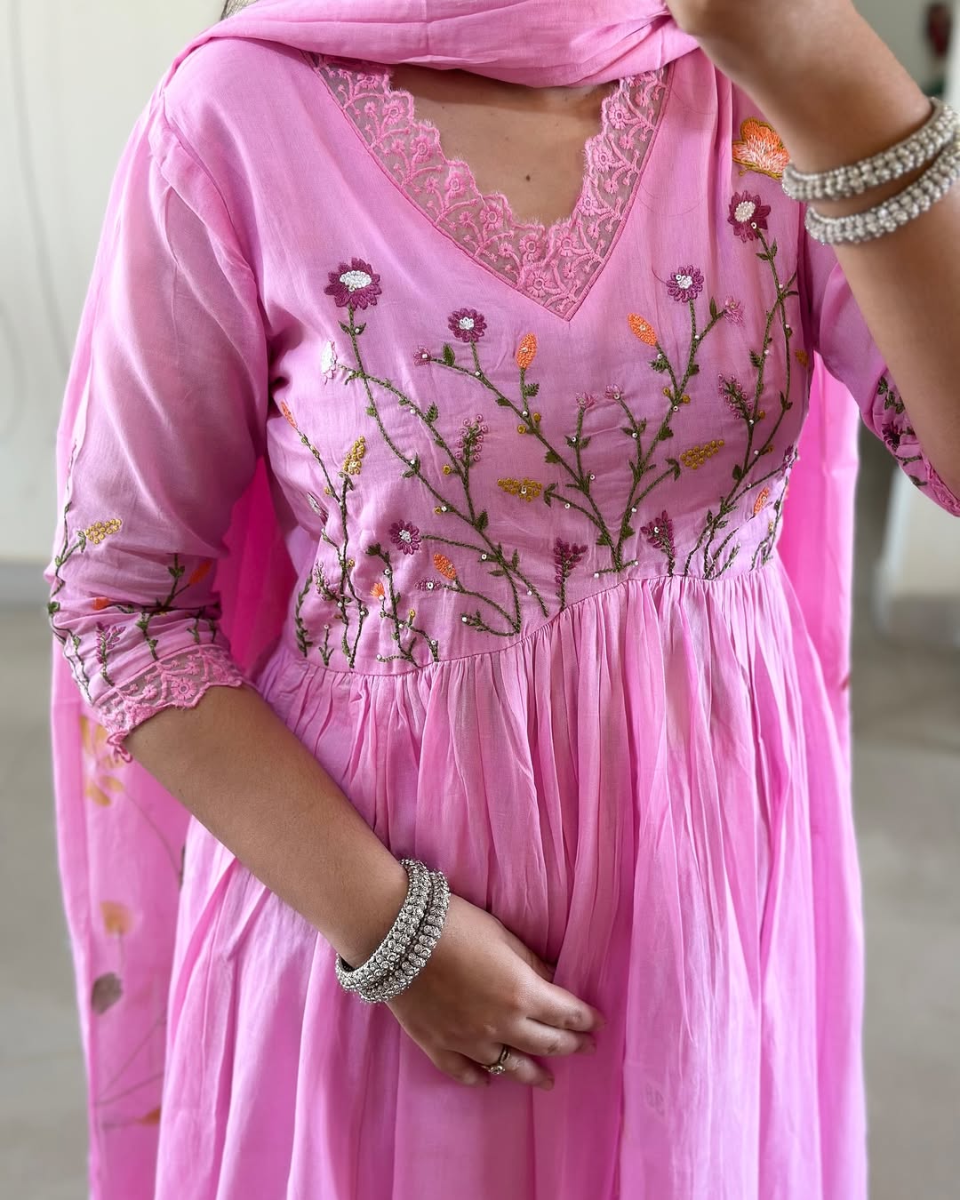 Pink Pure Cotton Kurta and Pants With Dupatta | For Women