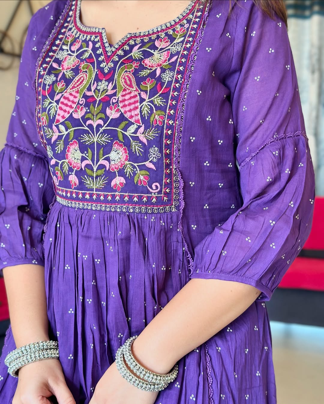 Purple Cotton Printed Kurta And Pant With Mulmul Dupatta | For Women