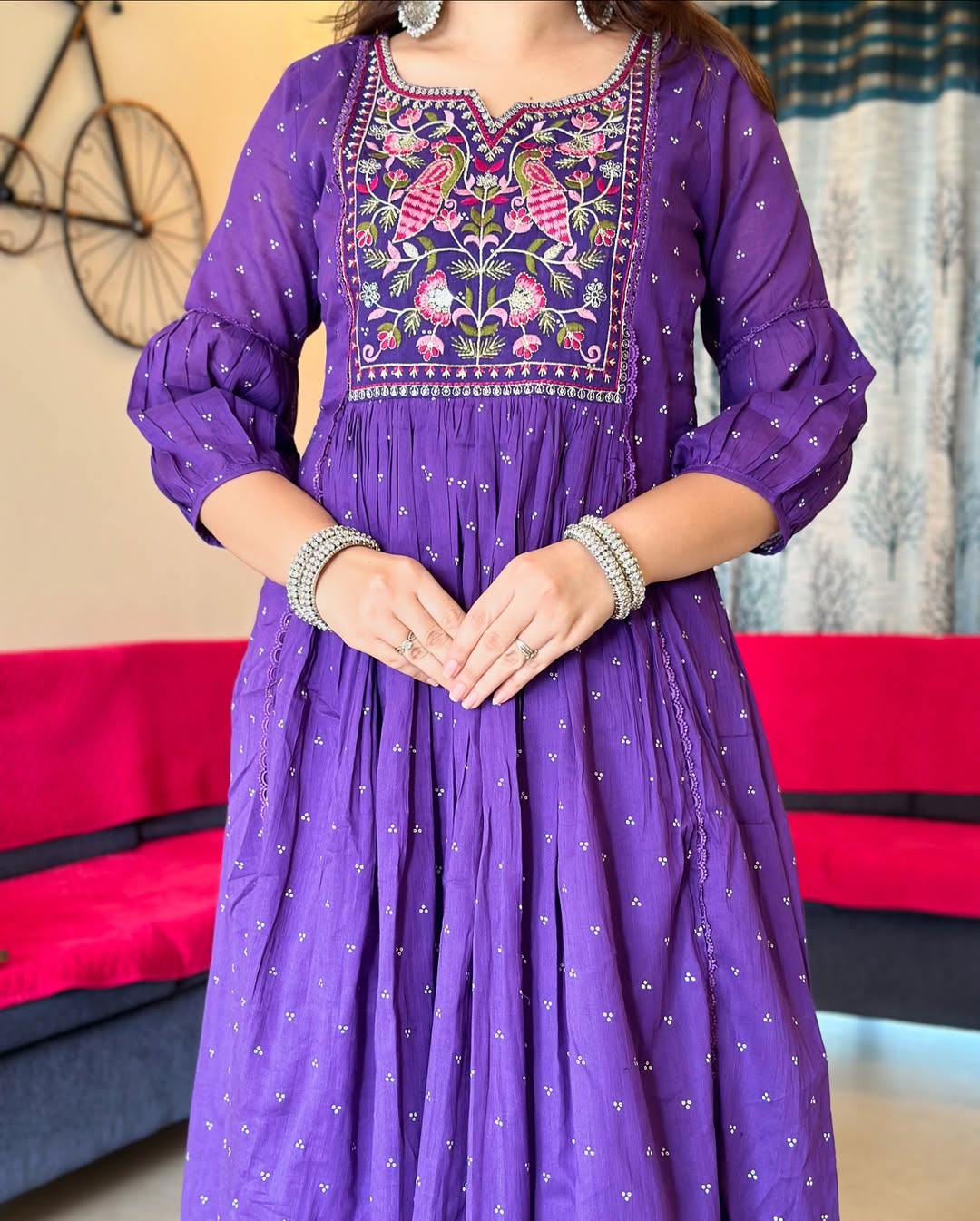 Purple Cotton Printed Kurta And Pant With Mulmul Dupatta | For Women