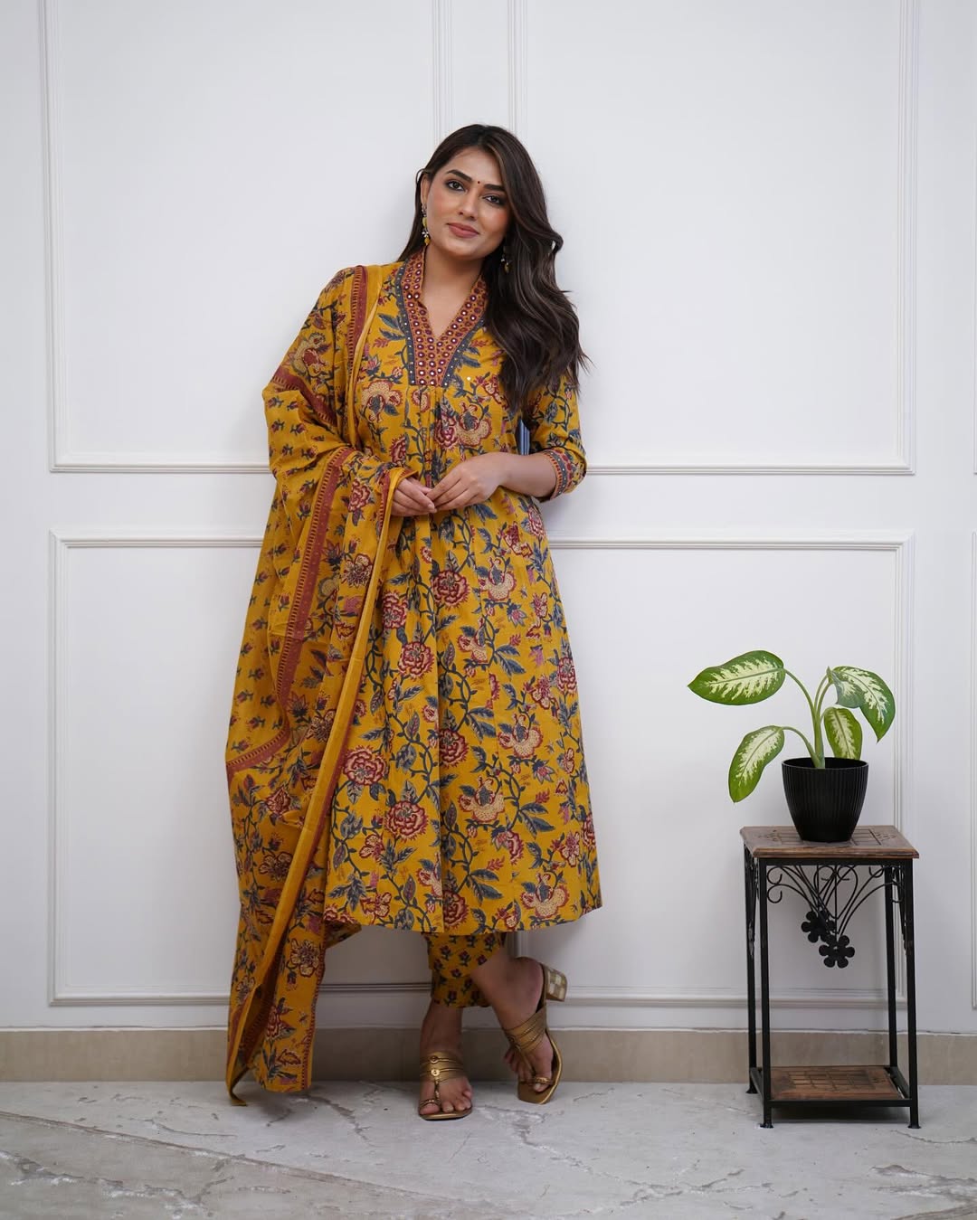 Yellow Pure Cotton Kurta and Pants With Dupatta | For Women