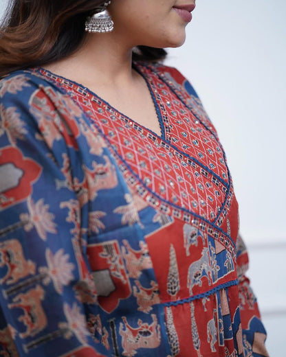 Red Cotton Printed Kurta and Pant With Cotton Mulmul Dupatta For Women