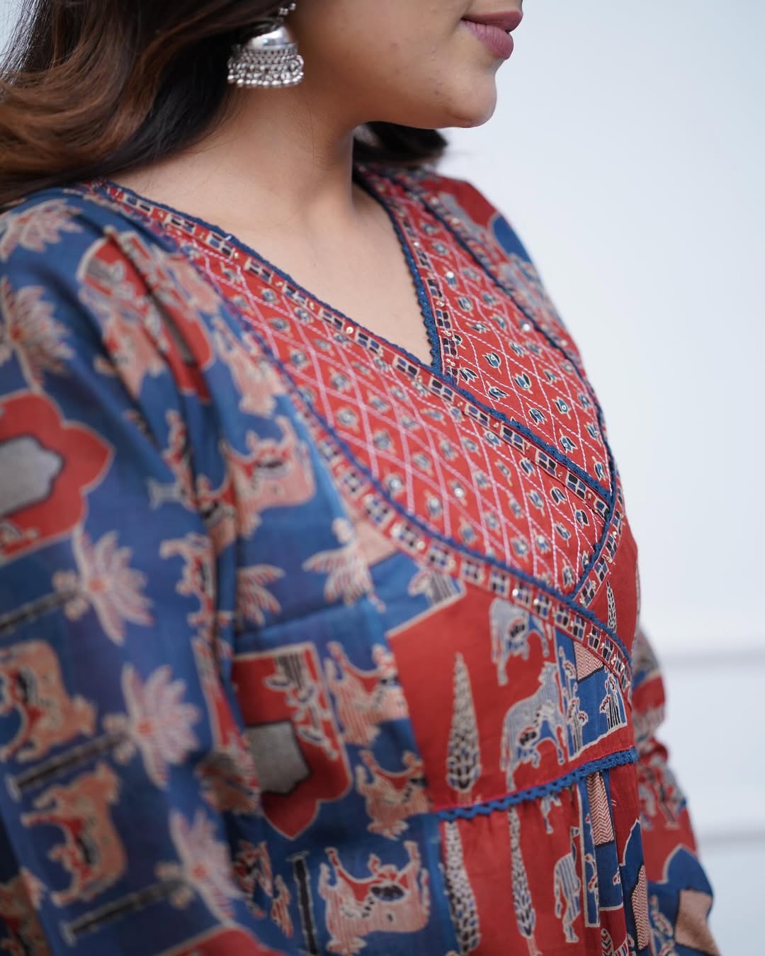 Maroon Cotton Work Sequence Katha Embroidered Printed Kurta With Pant And Dupatta For Women