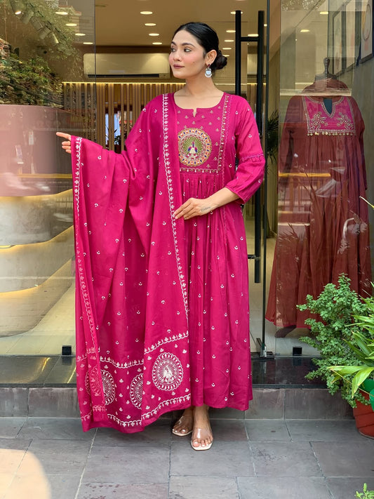 Pink Pure Cotton Kurta and Pants With Dupatta | For Women