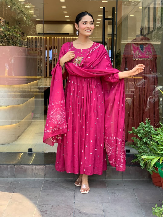 Pink Pure Cotton Kurta and Pants With Dupatta | For Women