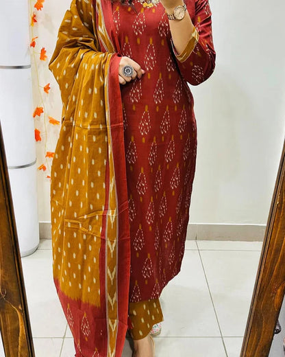 Brown Pure Cotton Kurta Set With Palazzo Pants for Women