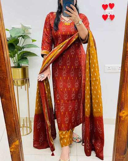 Brown Pure Cotton Kurta Set With Palazzo Pants for Women