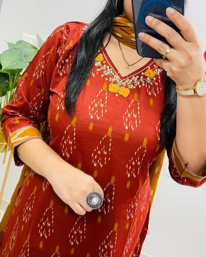 Brown Pure Cotton Kurta Set With Palazzo Pants for Women