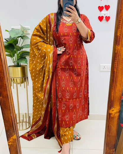Brown Pure Cotton Kurta Set With Palazzo Pants for Women