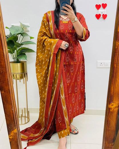 Brown Pure Cotton Kurta Set With Palazzo Pants for Women