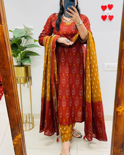 Brown Pure Cotton Kurta Set With Palazzo Pants for Women