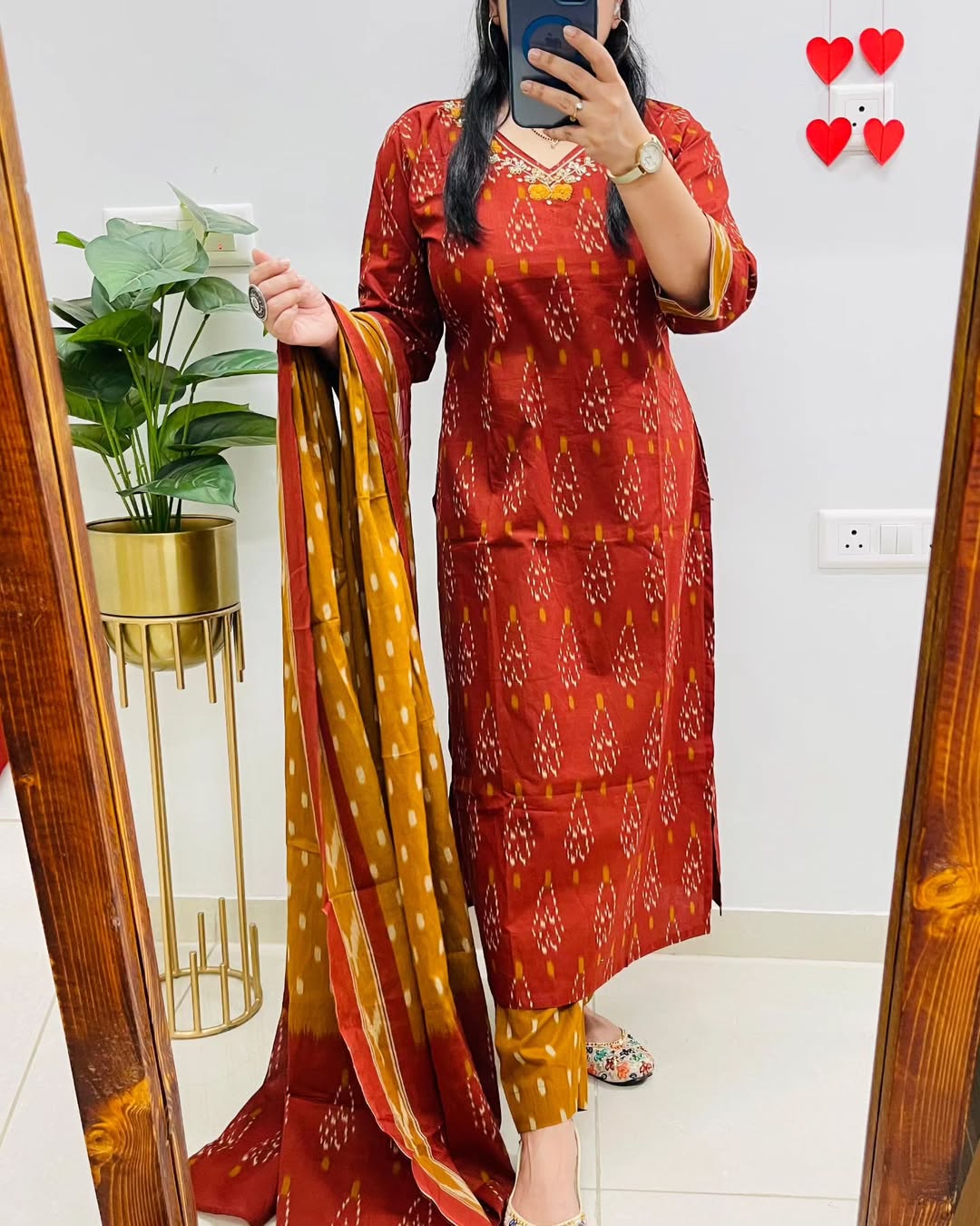 Brown Pure Cotton Kurta Set With Palazzo Pants for Women