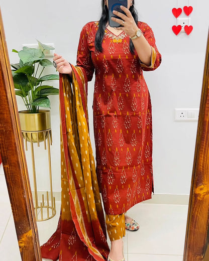 Brown Pure Cotton Kurta Set With Palazzo Pants for Women