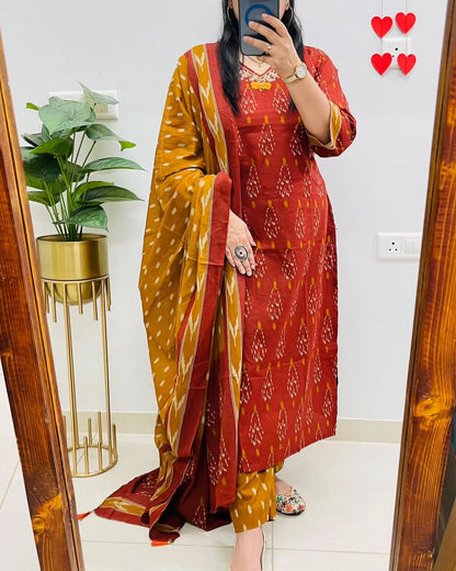 Brown Pure Cotton Kurta Set With Palazzo Pants for Women