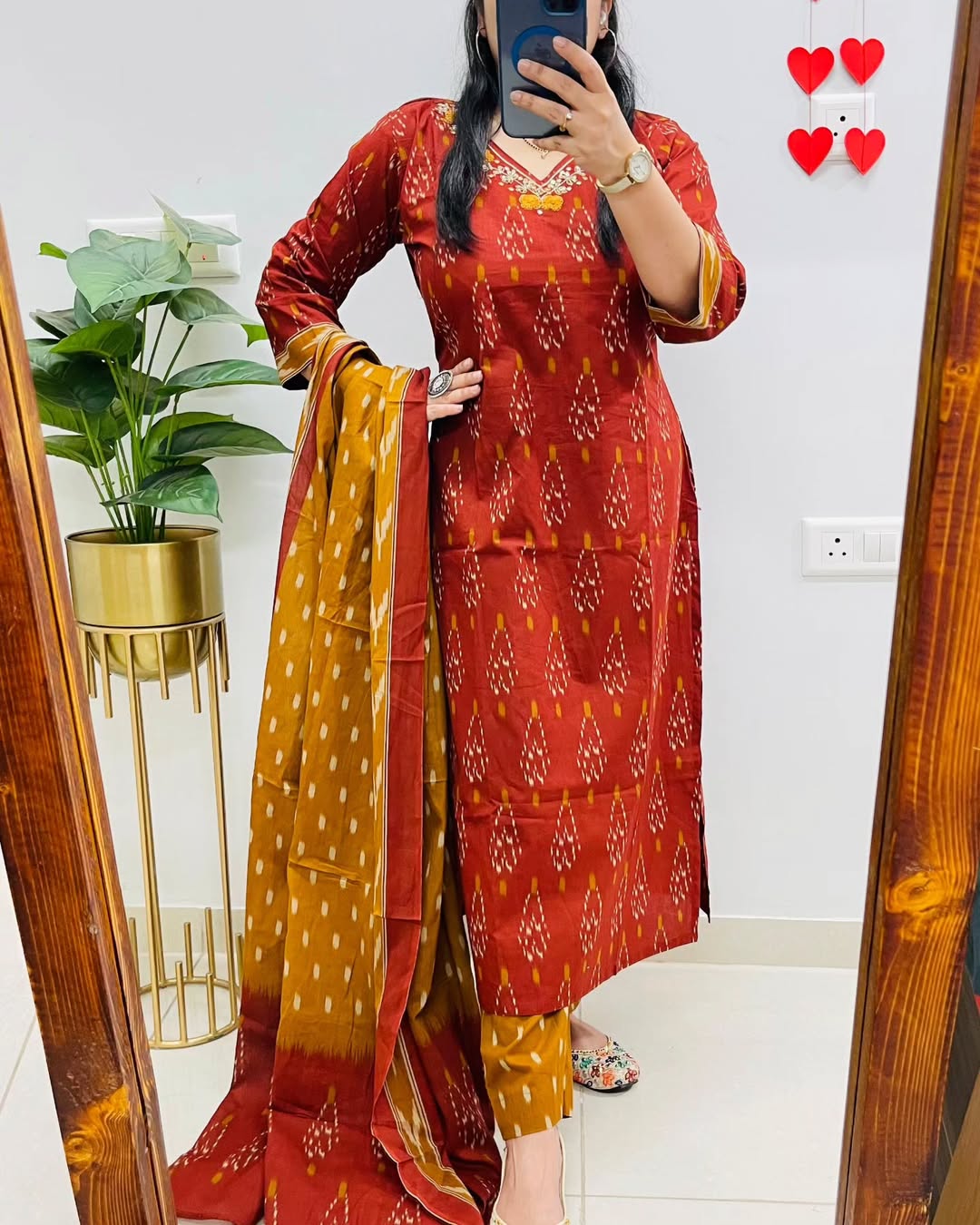 Brown Pure Cotton Kurta Set With Palazzo Pants for Women