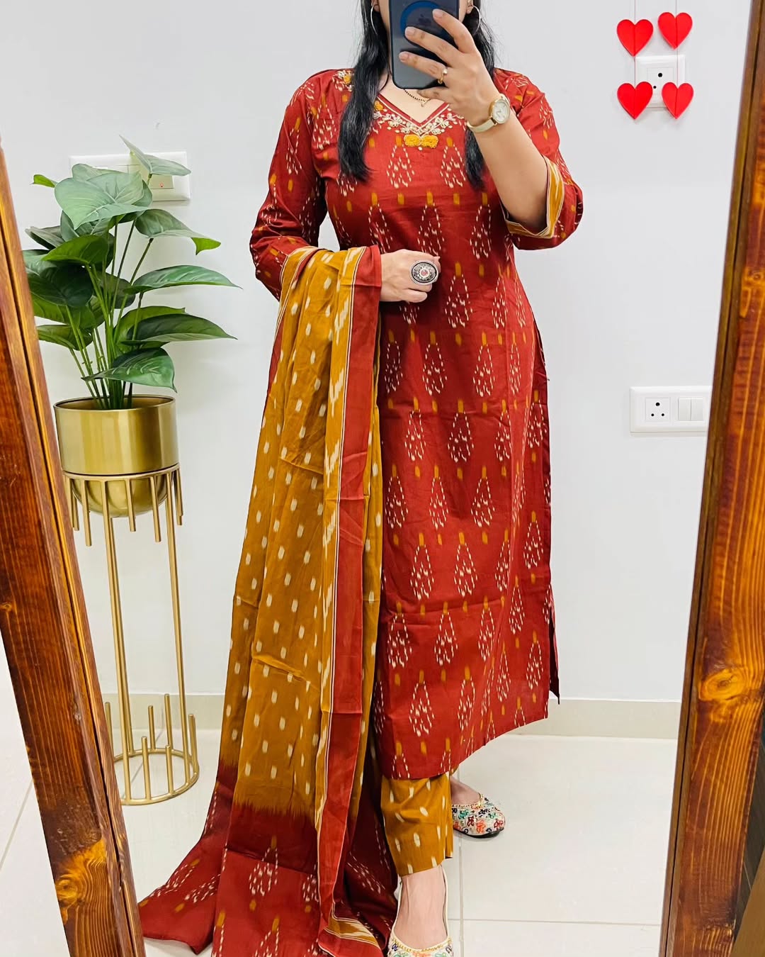 Brown Pure Cotton Kurta Set With Palazzo Pants for Women